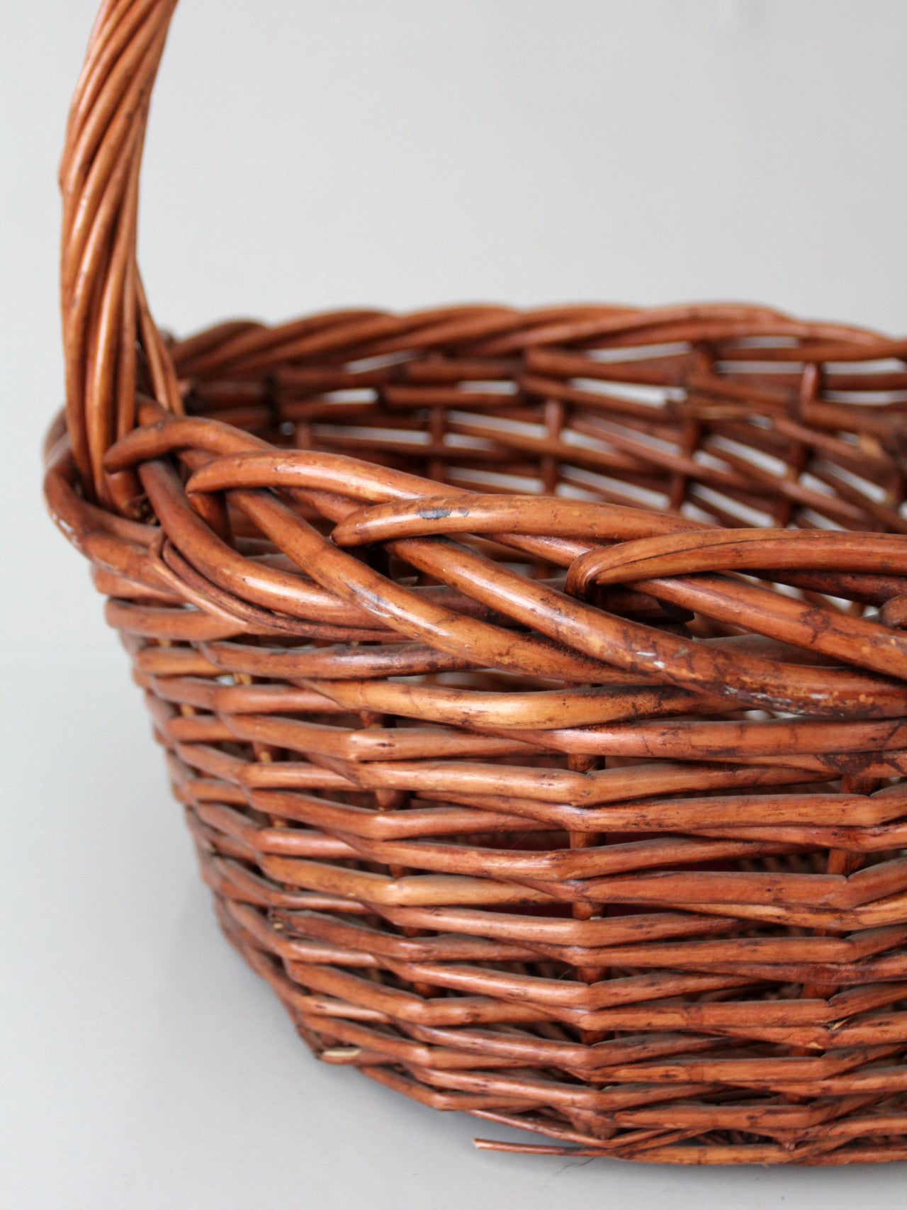 vintage large willow gathering basket with tall handle