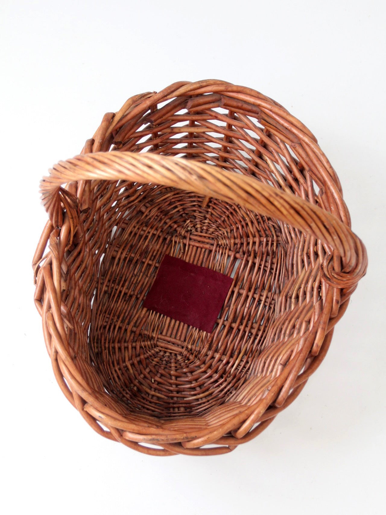 vintage large willow gathering basket with tall handle