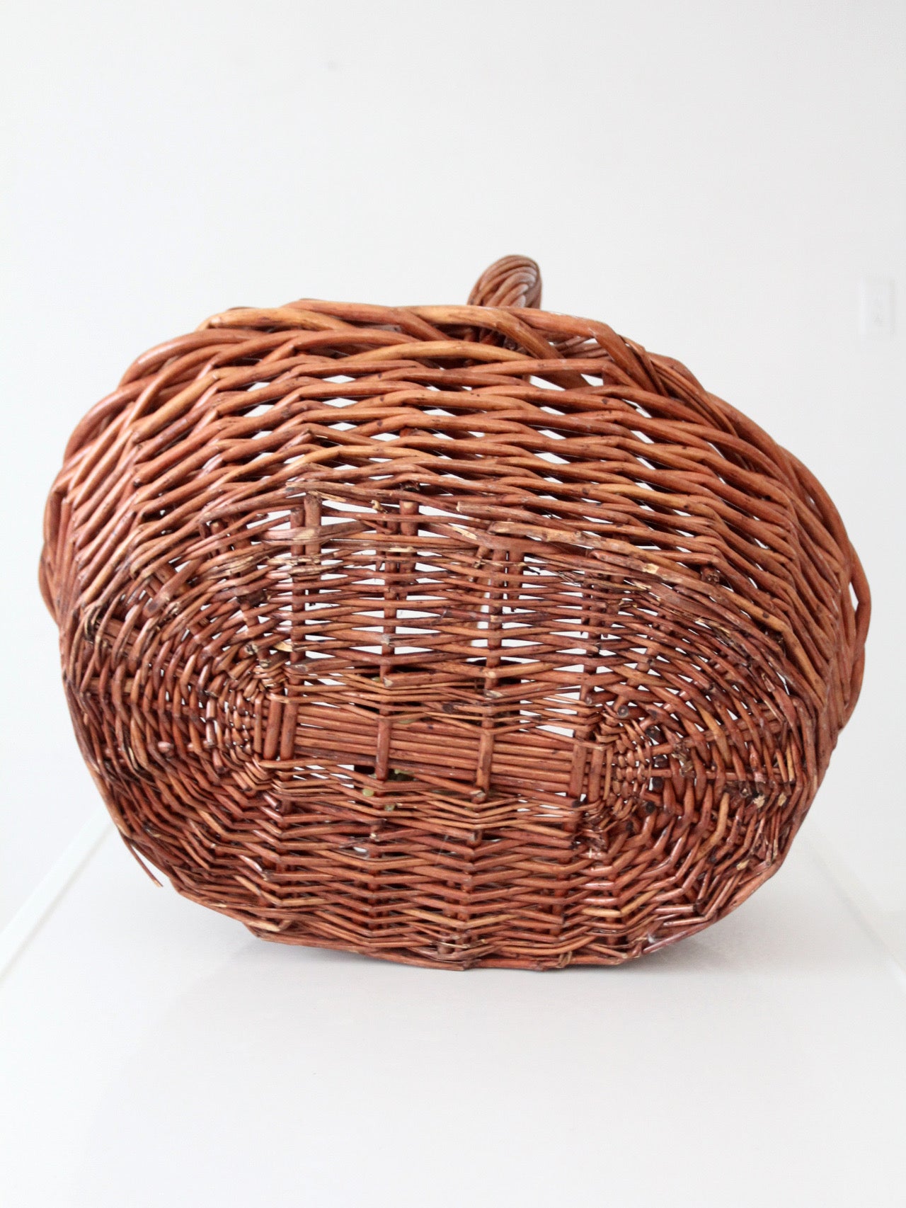vintage large willow gathering basket with tall handle
