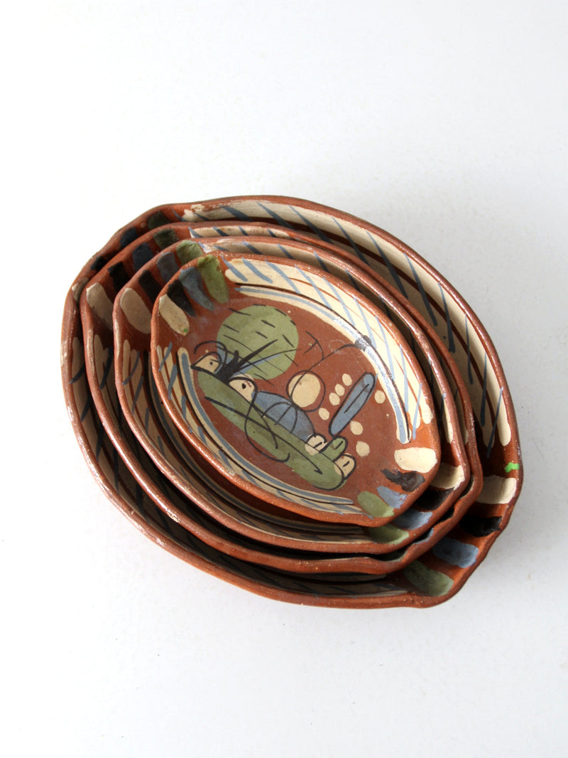 vintage Mexican redware pottery dish set