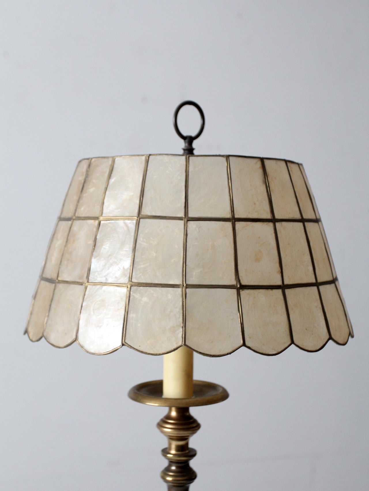 mid-century brass table lamp with Capiz shell shade