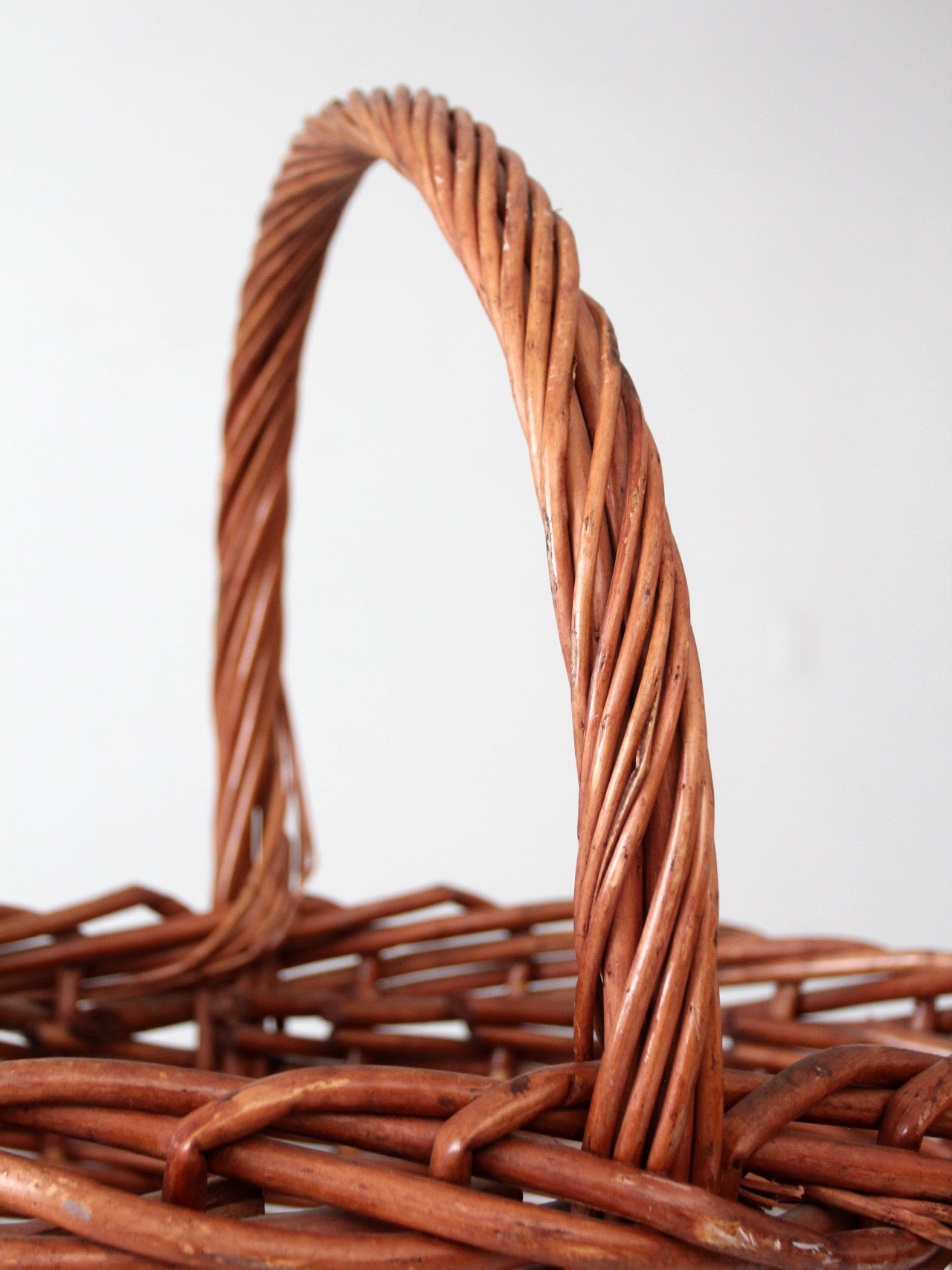 vintage large willow gathering basket with tall handle