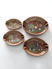 vintage Mexican redware pottery dish set