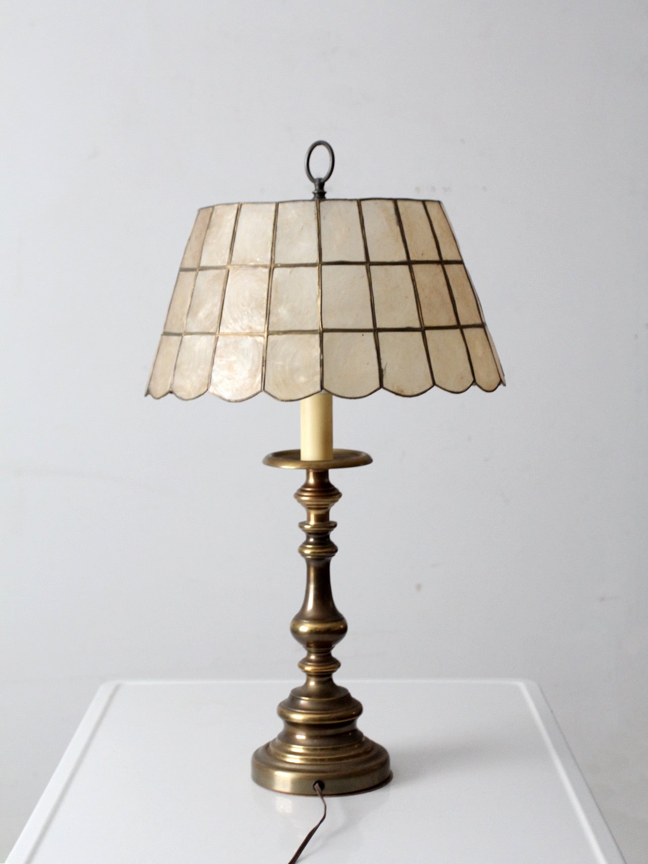 mid-century brass table lamp with Capiz shell shade