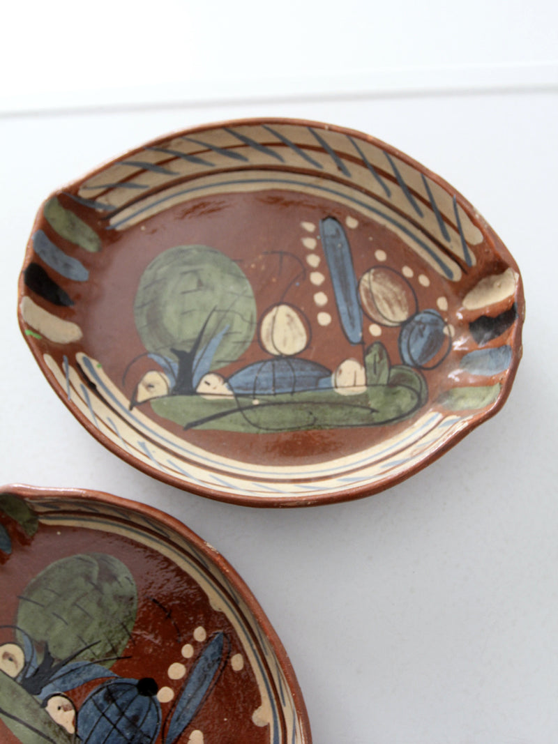 vintage Mexican redware pottery dish set