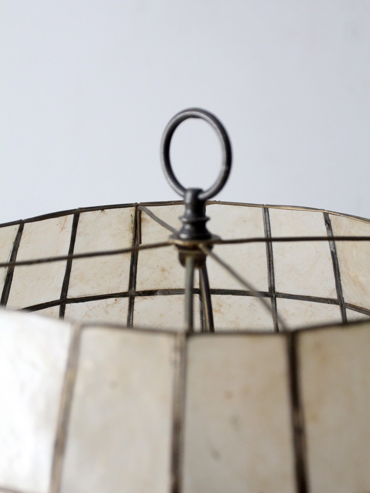 mid-century brass table lamp with Capiz shell shade