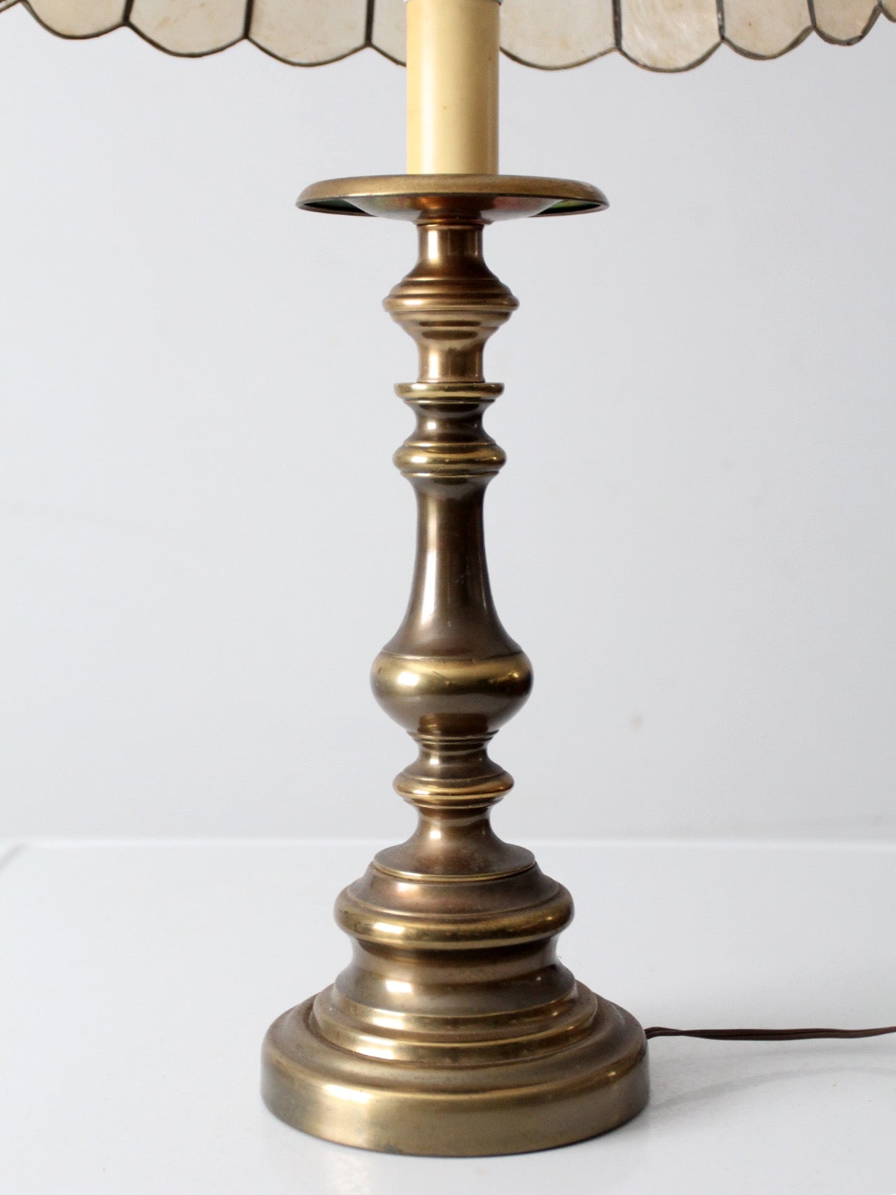 mid-century brass table lamp with Capiz shell shade