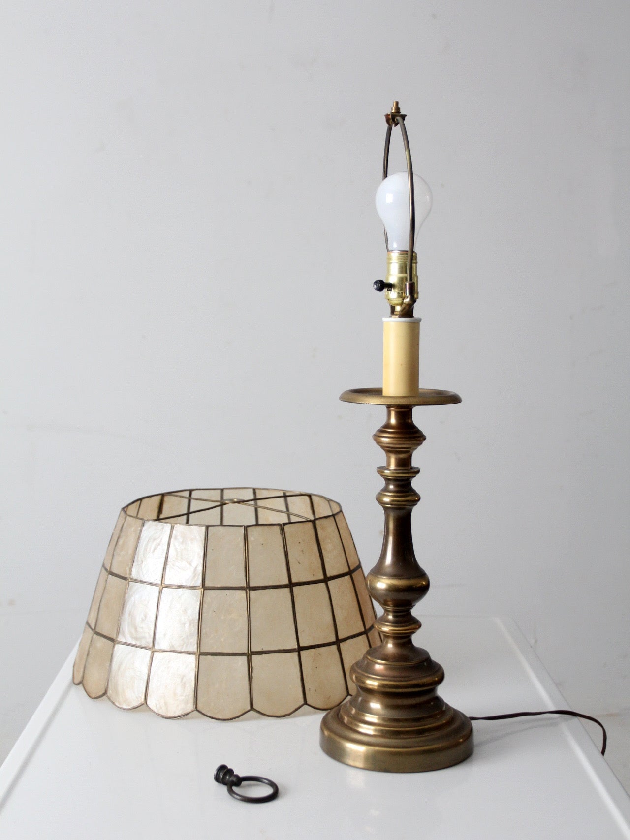 mid-century brass table lamp with Capiz shell shade