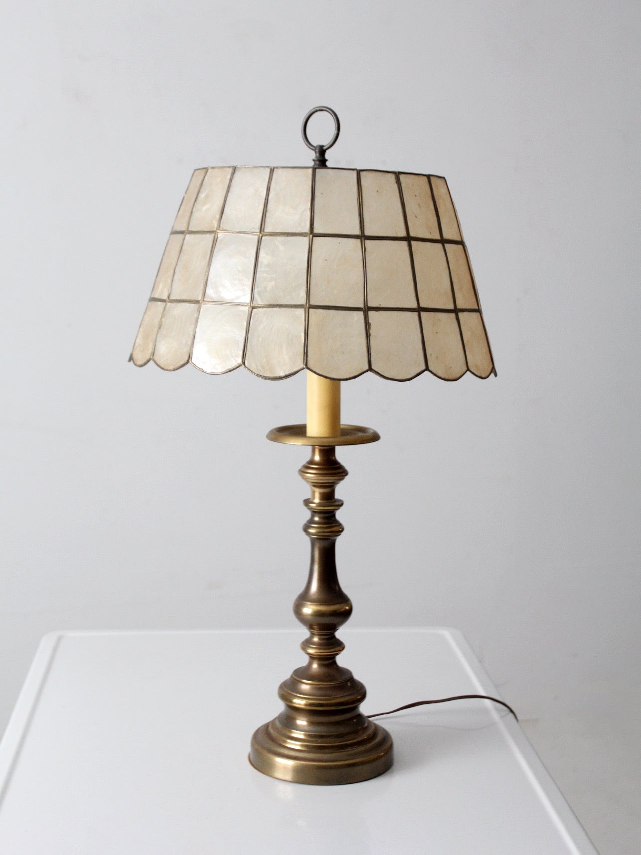 mid-century brass table lamp with Capiz shell shade