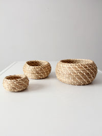 vintage set of 3 woven nesting baskets