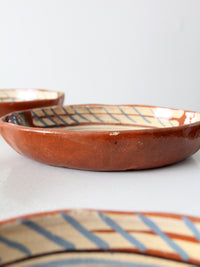 vintage Mexican redware pottery dish set