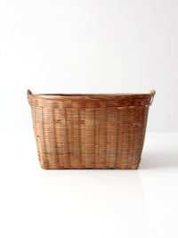 vintage woven rattan basket with handles