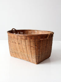 vintage woven rattan basket with handles