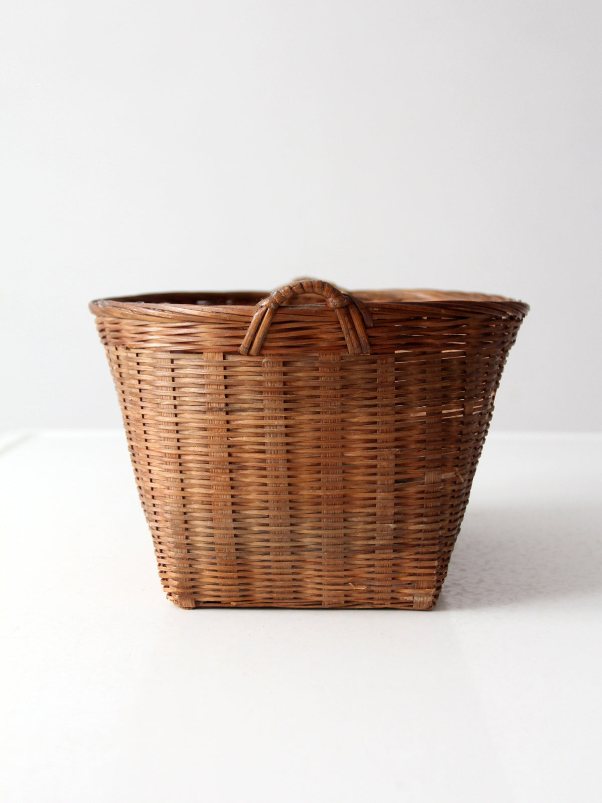 vintage woven rattan basket with handles
