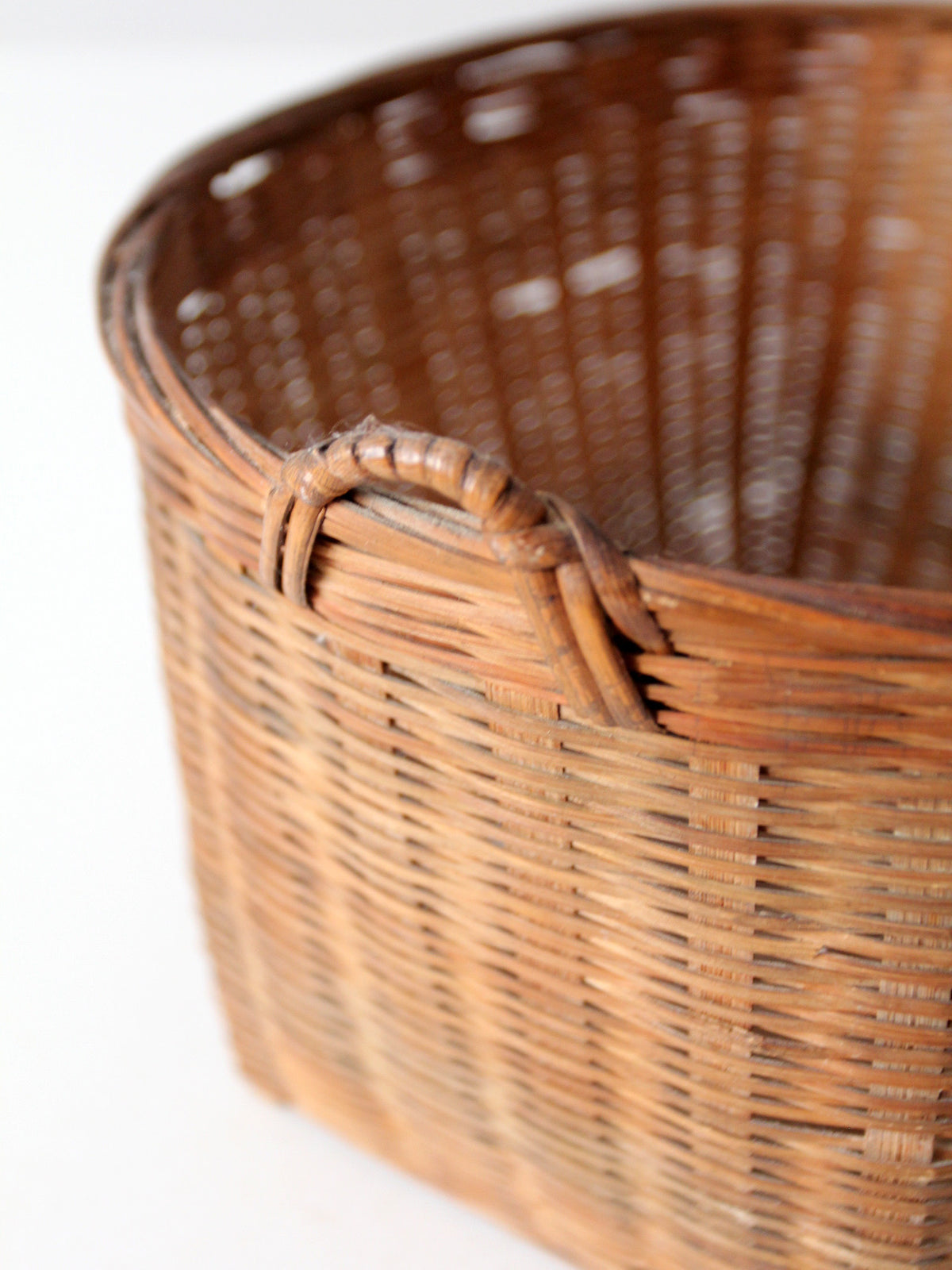 vintage woven rattan basket with handles