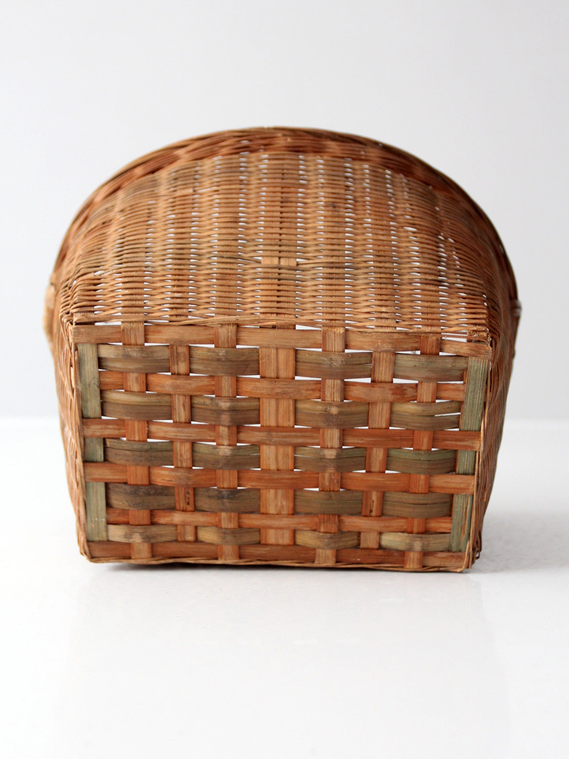 vintage woven rattan basket with handles