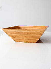 vintage bamboo salad serving bowl with hand-shaped servers