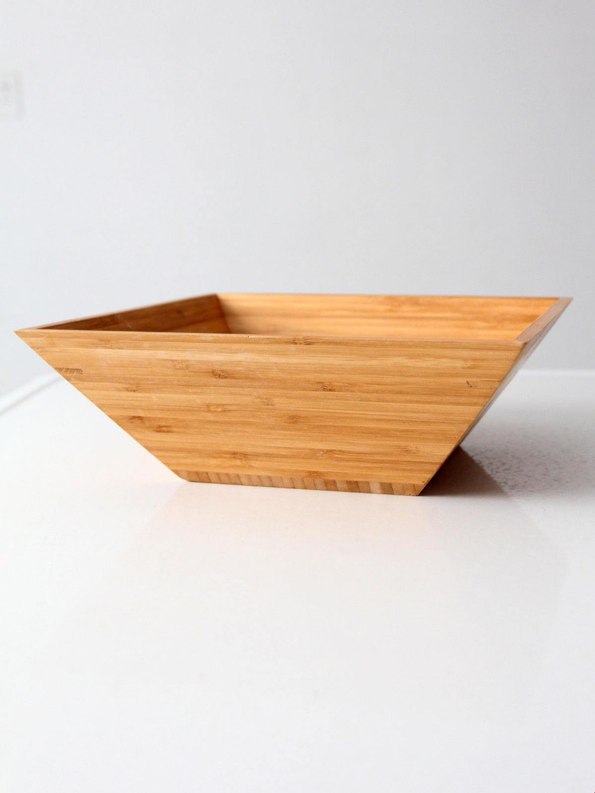 vintage bamboo salad serving bowl with hand-shaped servers