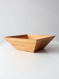 vintage bamboo salad serving bowl with hand-shaped servers