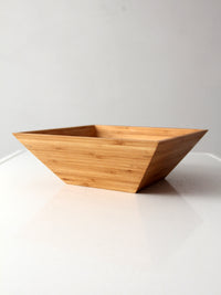 vintage bamboo salad serving bowl with hand-shaped servers