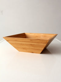 vintage bamboo salad serving bowl with hand-shaped servers