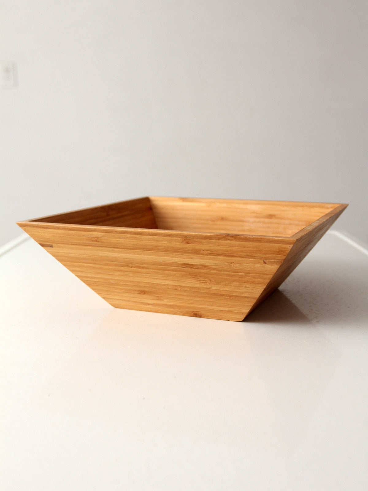 vintage bamboo salad serving bowl with hand-shaped servers