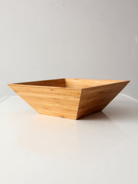 vintage bamboo salad serving bowl with hand-shaped servers