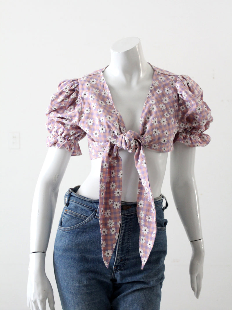 vintage 90s floral tie front crop top