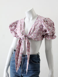 vintage 90s floral tie front crop top