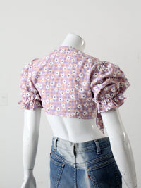 vintage 90s floral tie front crop top