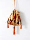 antique floral drawstring purse with tassels