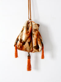 antique floral drawstring purse with tassels