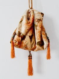 antique floral drawstring purse with tassels