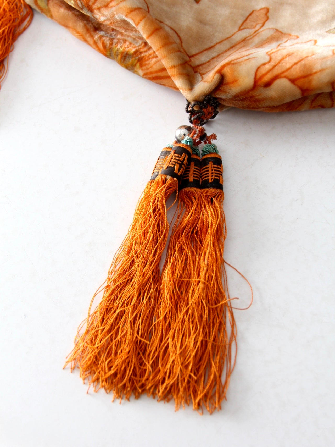 antique floral drawstring purse with tassels