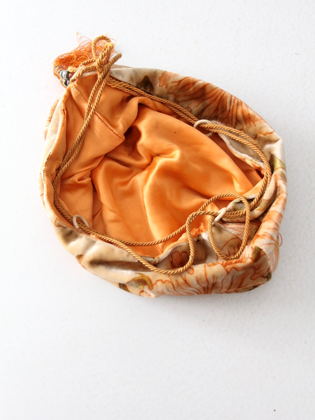 antique floral drawstring purse with tassels