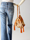 antique floral drawstring purse with tassels