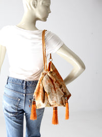antique floral drawstring purse with tassels