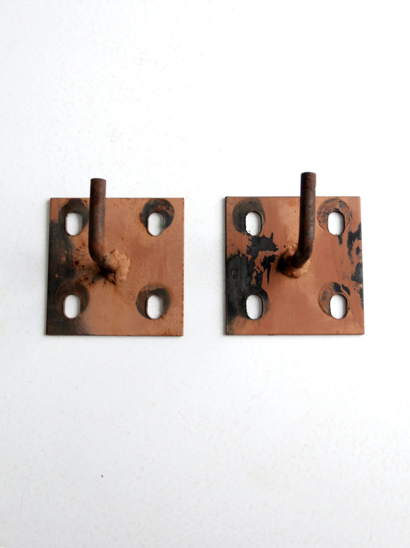 vintage industrial hardwood hooks pair