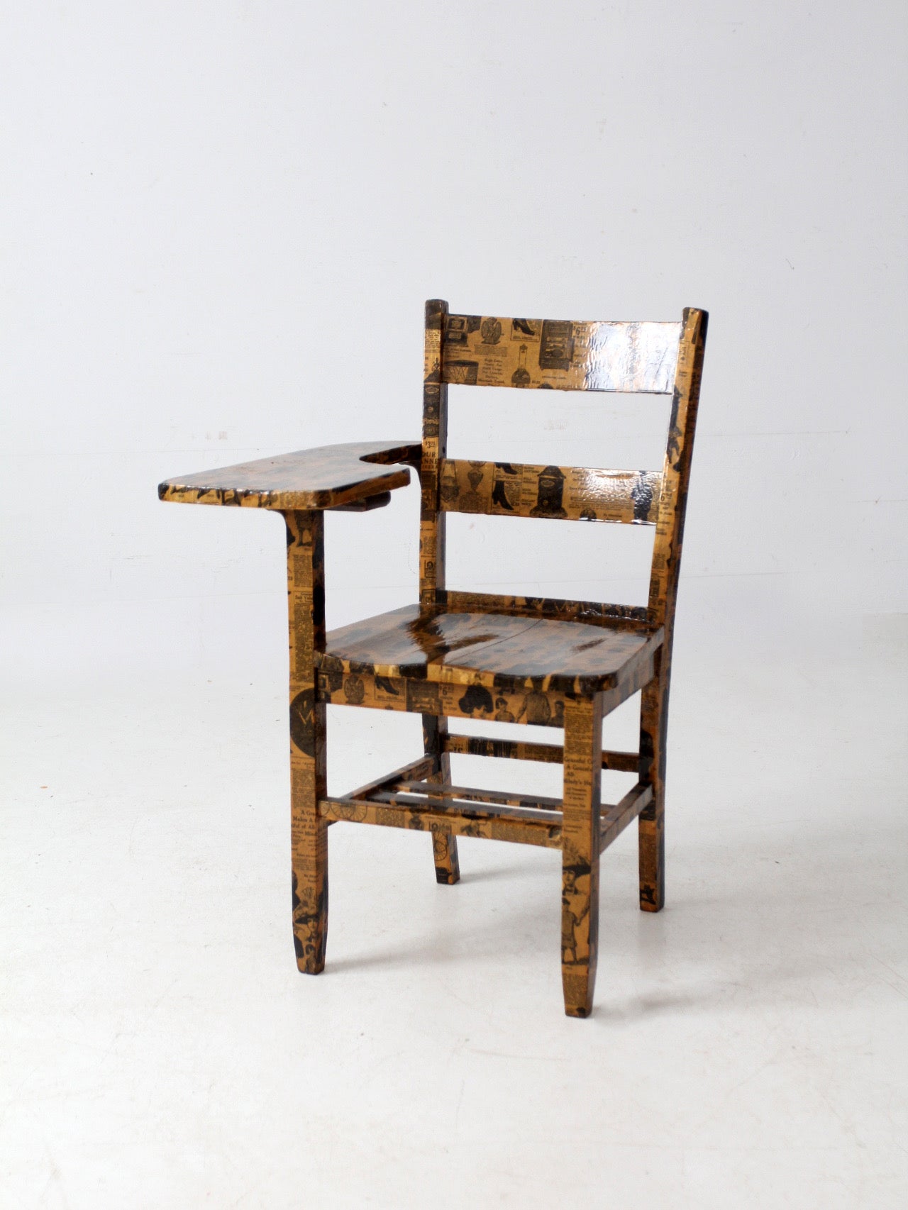 early 20th century school desk chair with decoupage finish