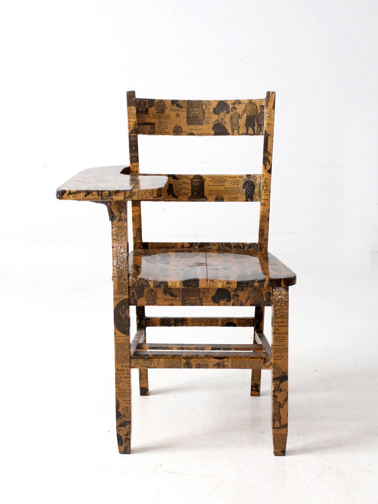 early 20th century school desk chair with decoupage finish