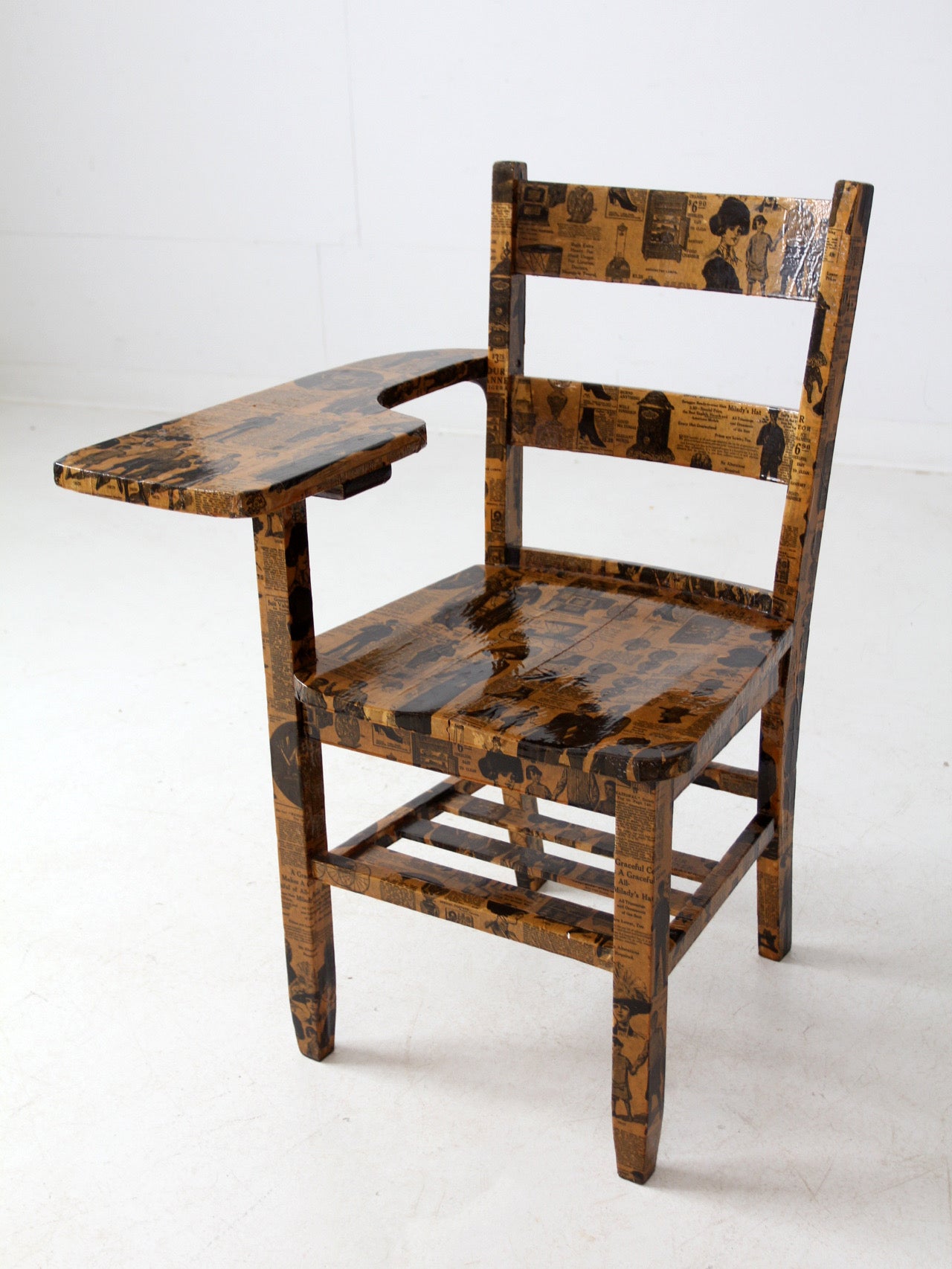 early 20th century school desk chair with decoupage finish