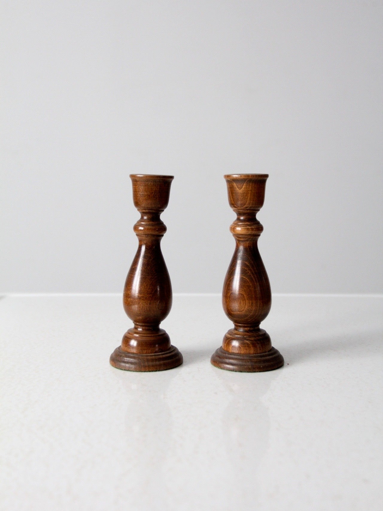 vintage Basketville turned wood candle holders pair
