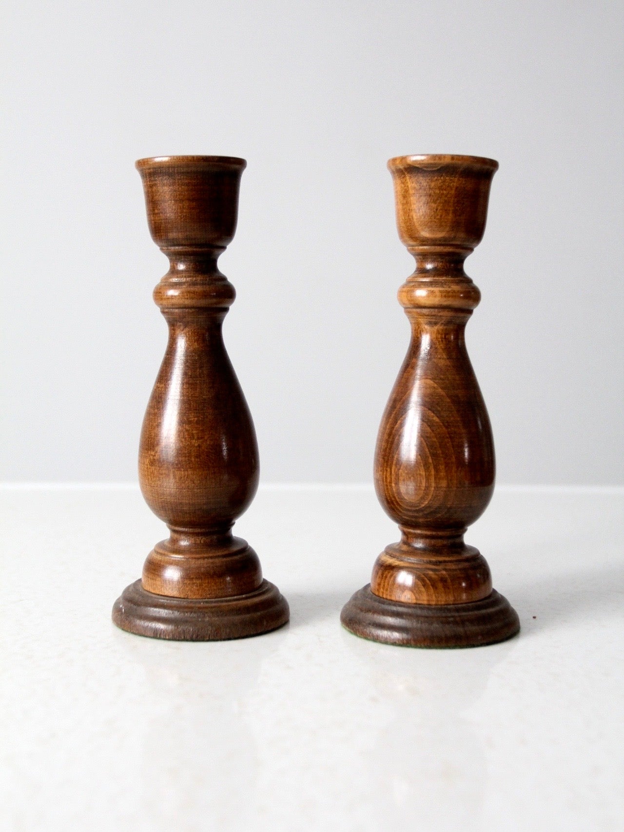 vintage Basketville turned wood candle holders pair