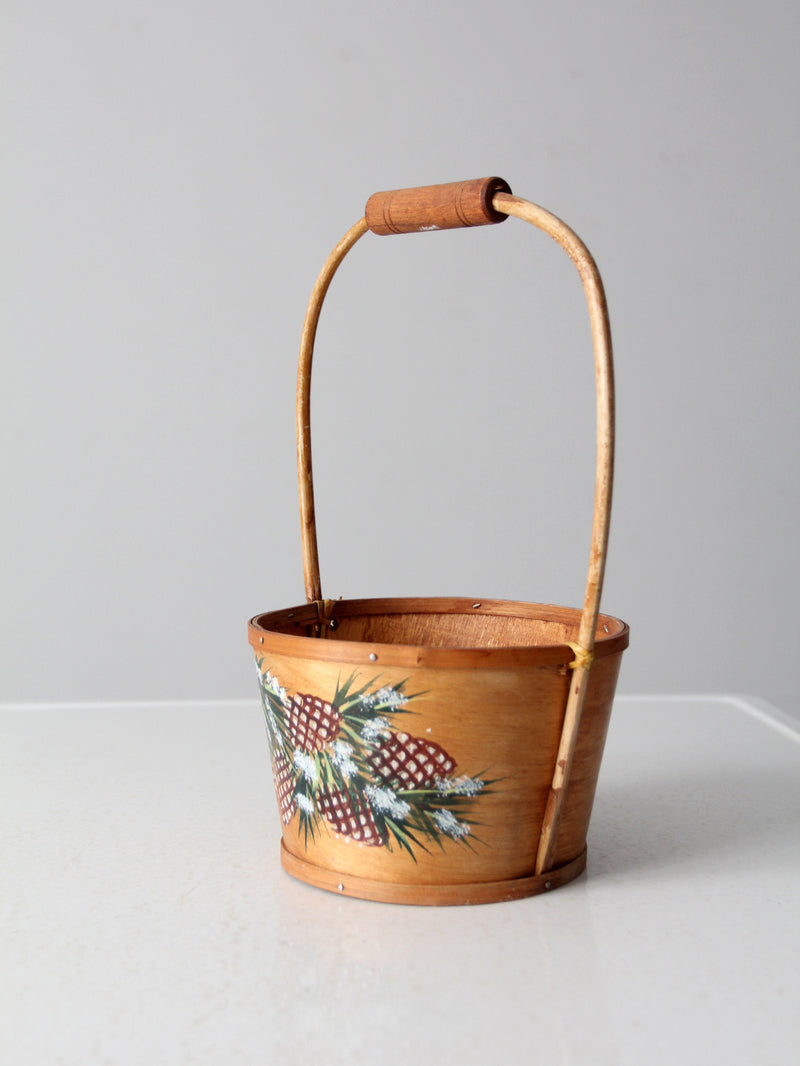 vintage hand-painted balsa wood basket