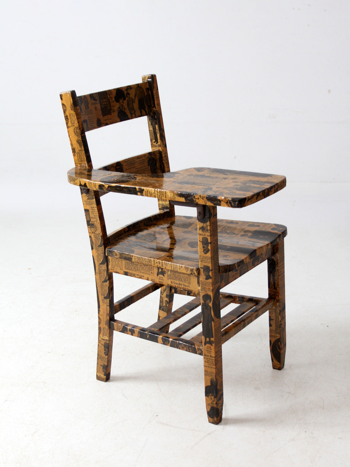 early 20th century school desk chair with decoupage finish