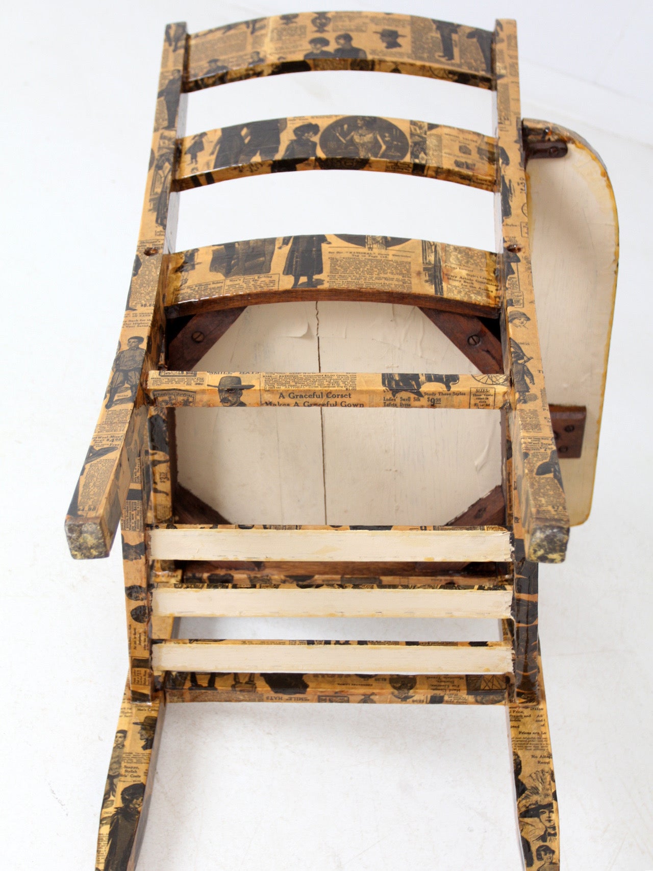 early 20th century school desk chair with decoupage finish