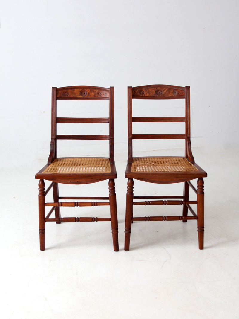 antique Victorian ladder back chairs with cane seats pair