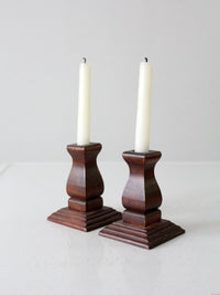 vintage wood candlestick holders pair