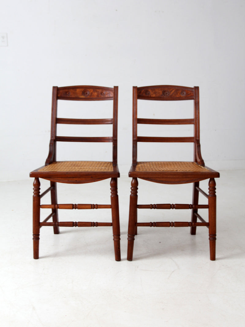 antique Victorian ladder back chairs with cane seats pair