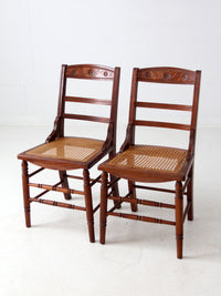 antique Victorian ladder back chairs with cane seats pair